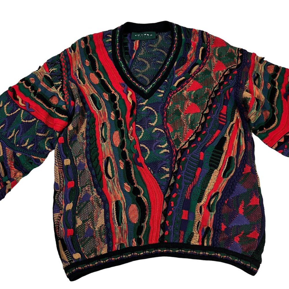 Vintage Tundra Canada Sweater Mens Size L Bright Coogi Style Biggie 90's Cosby